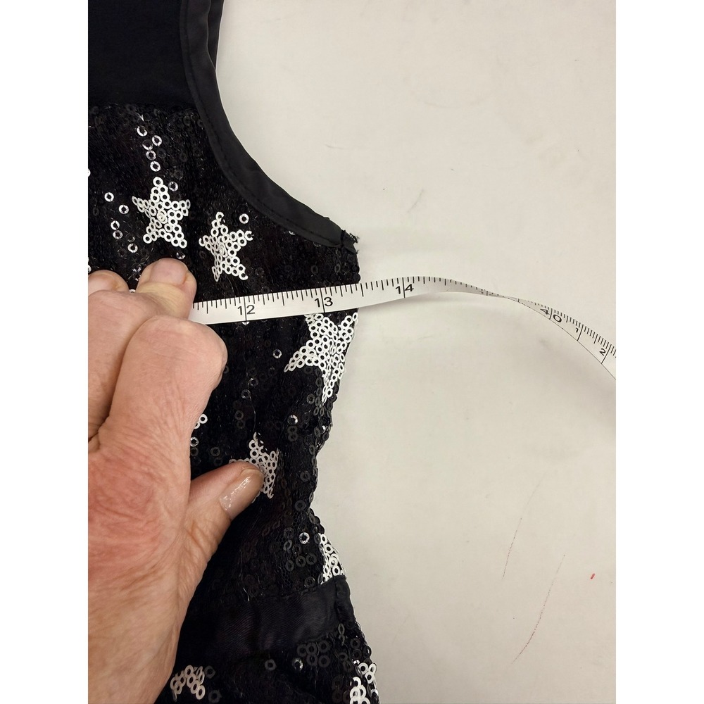 4th of July HARAJUKU MINI GWEN STEFANI BLACK WHITE SEQUIN STAR DRESS L 10-12 - Picture 6 of 13